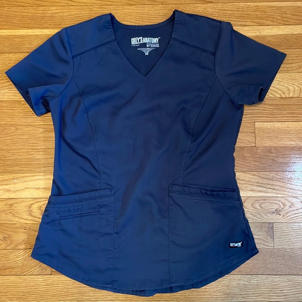 Grey’s Anatomy by Barco Womens XS Scrub Top Charcoal Gray V-Neck